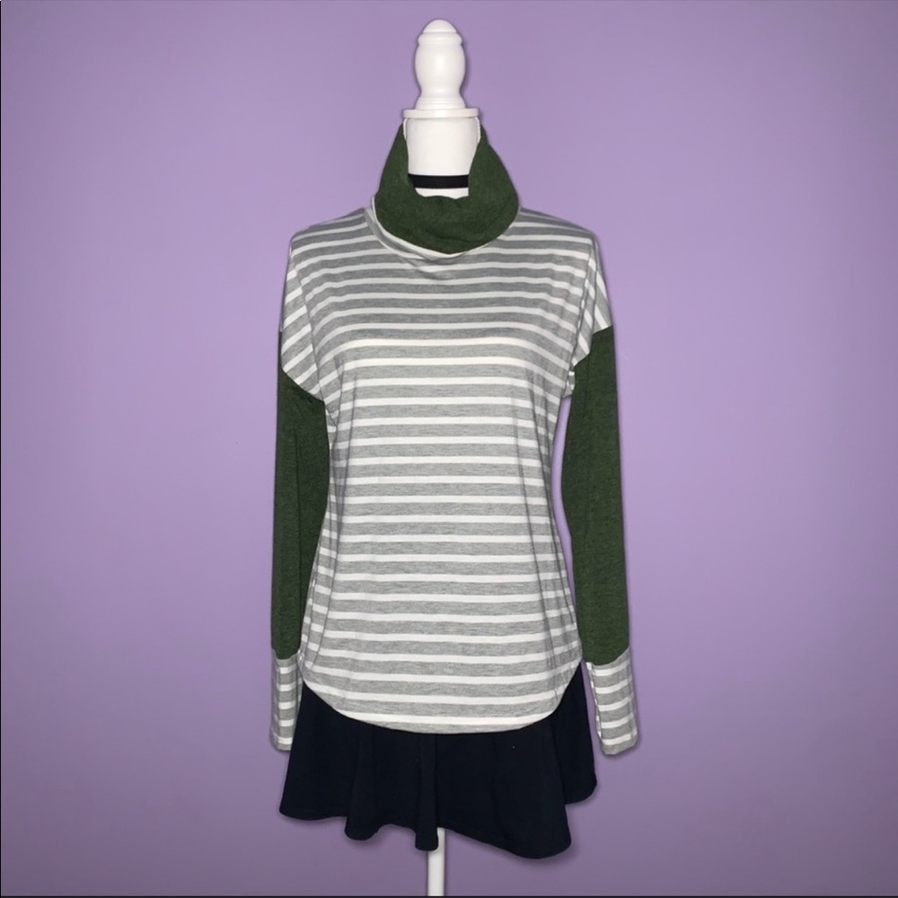 NEW Boutique Green and Grey Cowl Neck Top